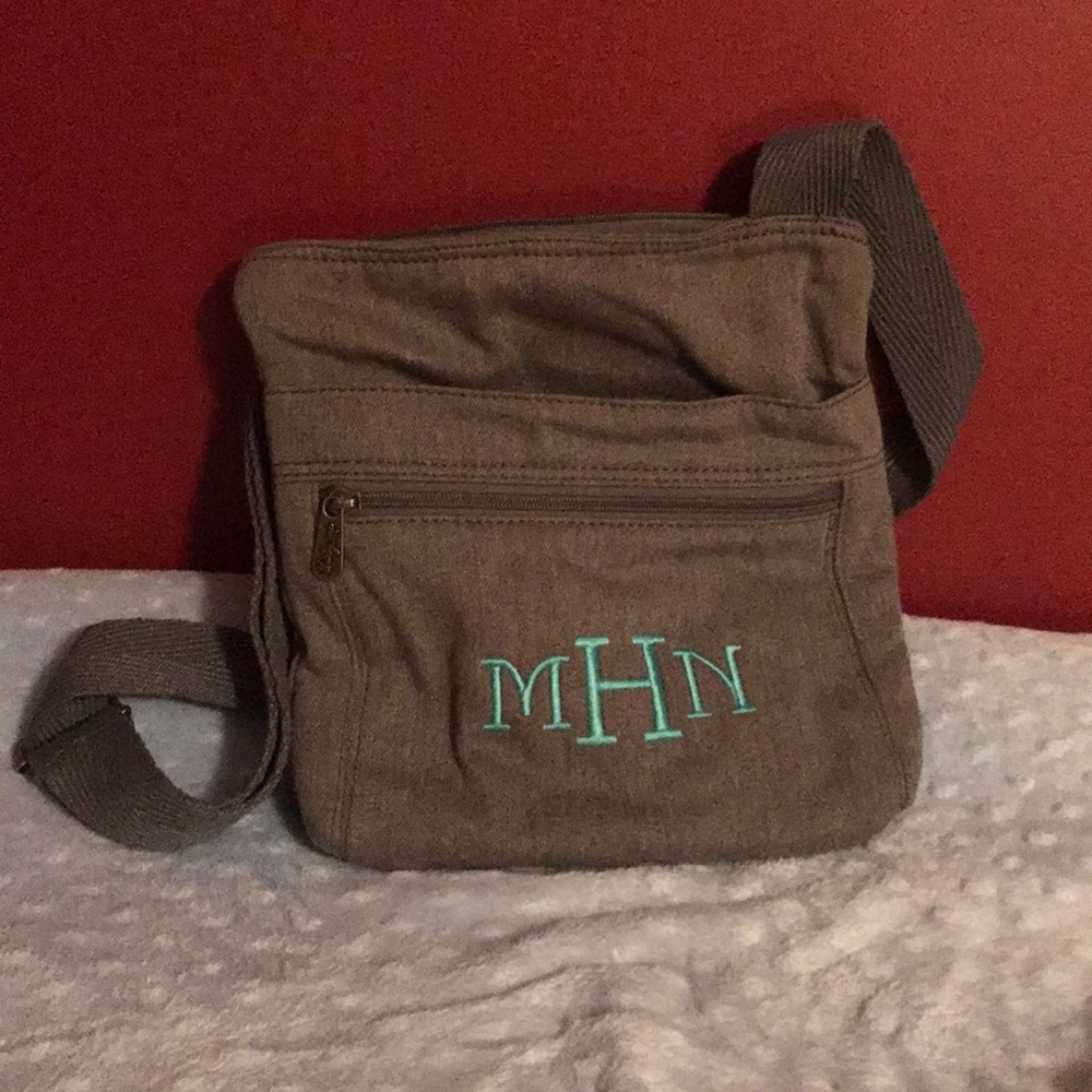 Thirty-One crossbody monogram gray adjustable